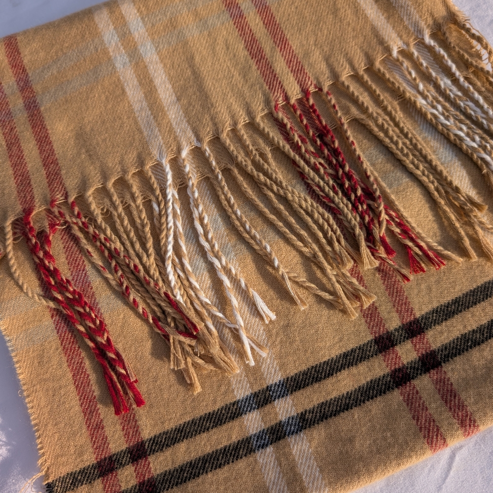Soft Camel Plaid Winter Scarf